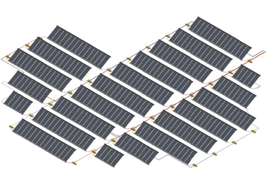 Hier sehen wir ein Diagramm der Solarpanäle wo man die Verkabelung der verschiedenen Panäle sehen kann.