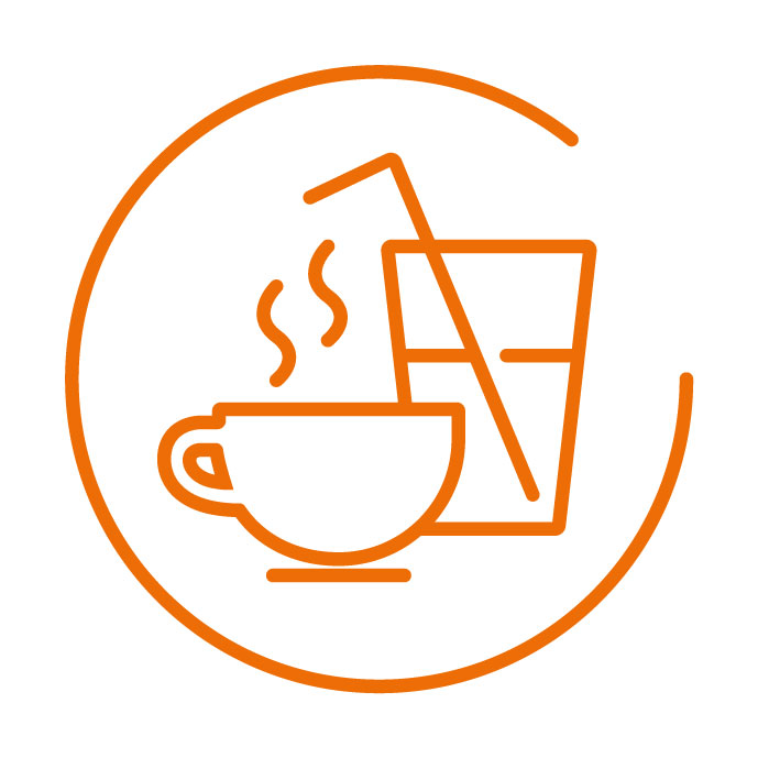 Das Symbol für die betriebliche Altersvorsorge isteine Kaffeetasse und ein Glas mit einem Strohhalm in einem Halbkreis.