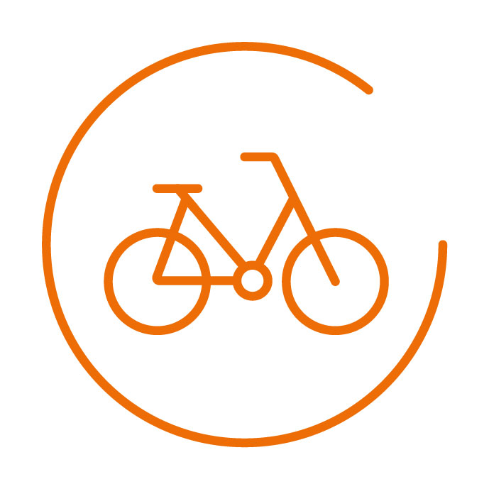 Das Symbol für das Dienstrad und Jobticket ist ein Fahrrad in einen Halbkreis.