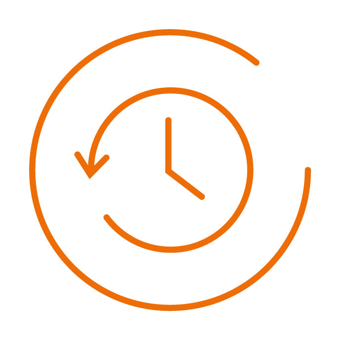 Das Symbol für mobiles Arbeiten ist eine Uhr die zurück gedreht wird in einem Halbkreis.