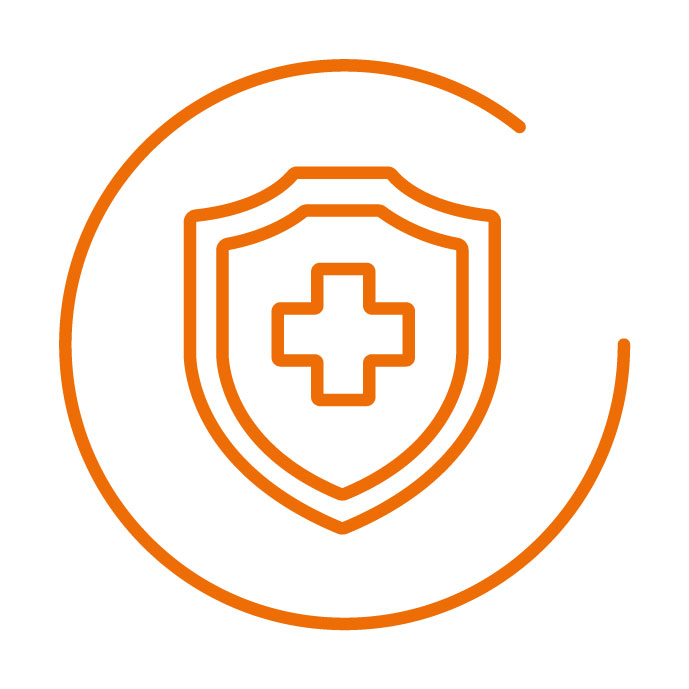 Das Symbol zu den Maßnahmen zur Gesundheitsförderung ist ein Schild mit einem Kreuz drauf in einem Halbkreis.